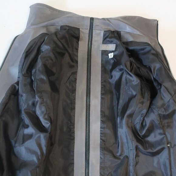 Womens Shari's Place Gray Black Zipper Motif Leather Jacket 8 - Picture 13 of 16